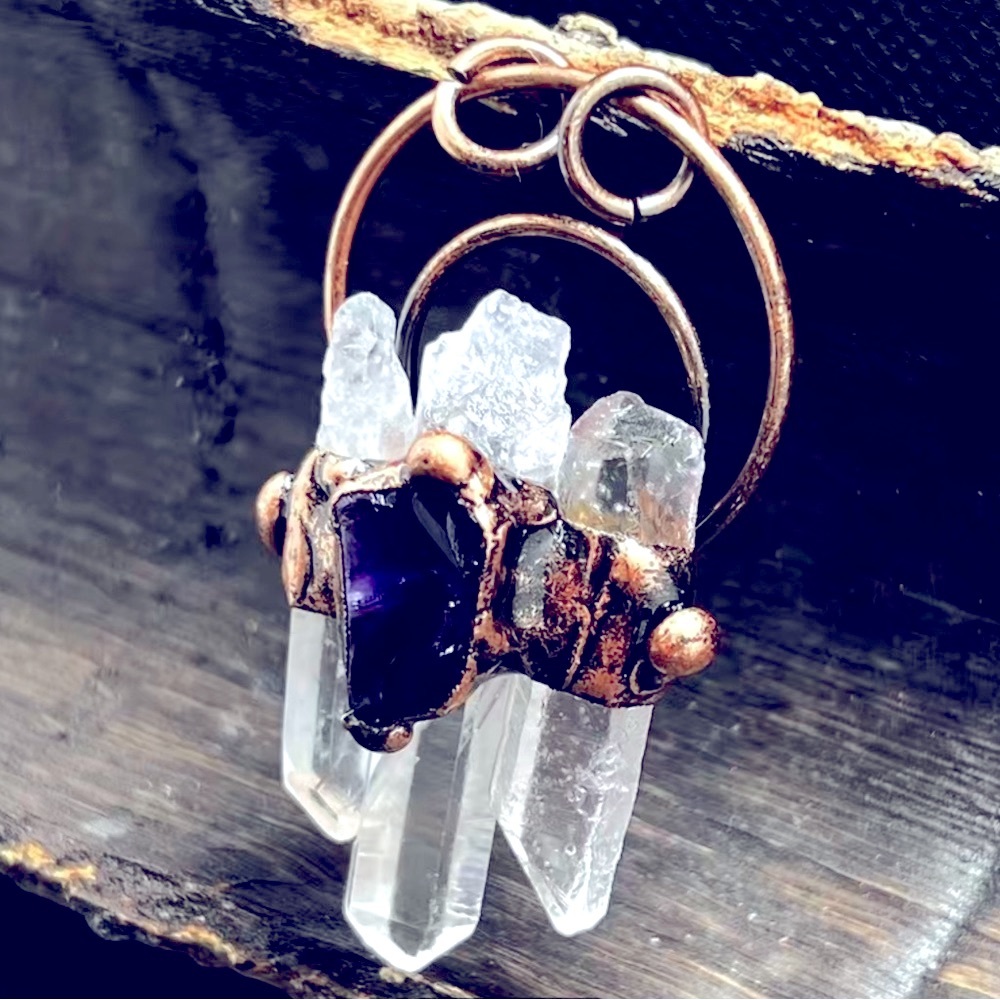Amethyst and quartz bronze necklace - Picture 7 of 8